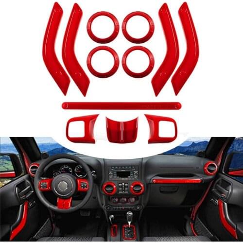 Interior Trim Steering Wheel & Center Console Air Outlet Trim Door Handle Cover for Jeep Wrangler JK JKU 2011-2017 Red