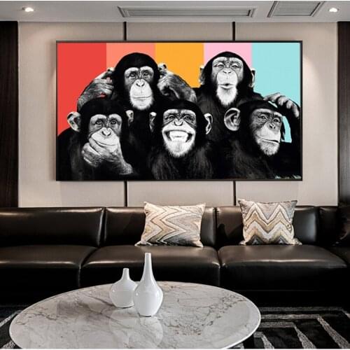 Funny Monkeys Graffiti Canvas Paintings On The Wall Posters And Prints Modern Animals Wall Art Canvas Pictures Kids Room Decor