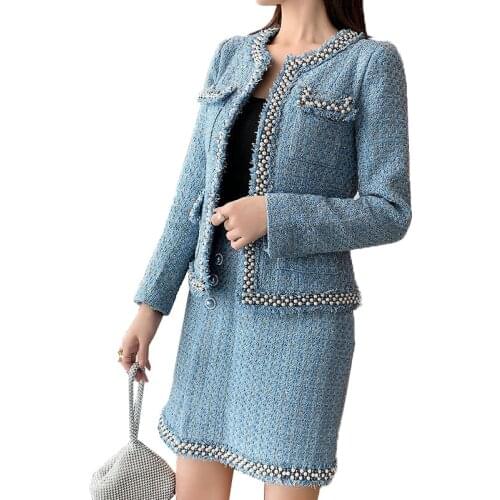 Autumn Winter 2 Piece Set Women Short Woolen Jacket Coat + Skirt Set Female elegant Fashion Office Wool Jackets Skirts Suit R666