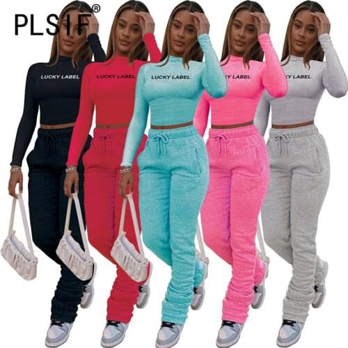 Casual O Neck Letter Print Sweatsuit Long Sleeve 2 Pieces Clothes Suit Female Two Pieces Tracksuits