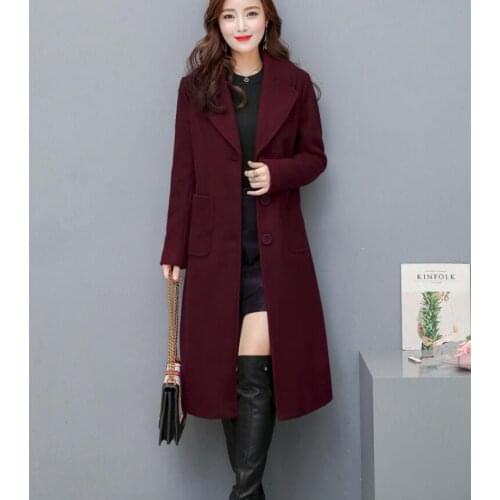 2020 women woolen coat spring autumn warm over knee long outwear female elegant office long-sleeved suit jacket outdoor parkas