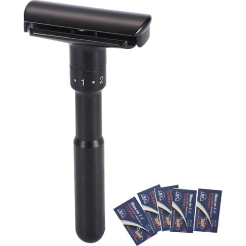 1 To 6 Files Mild to Aggressive Adjustable Safety Razor 100% Metal Manual Face Shaver Men Shaving Razors 5 Blades