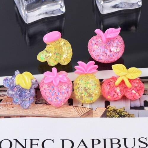 10pcs/lot Kawaii Resin Glitter Fruit Strawberry/Pineapple/Banaba/Apple/Cherry Flatback For Kids Headwear DIY Decoratve Favor
