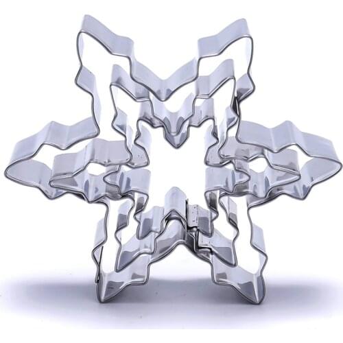 3Pcs/set Snowflake Shape Cookie Cutters Stainless Steel Snow Form Biscuit Mold DIY Fondant Chocolate Cake Decorating Tools