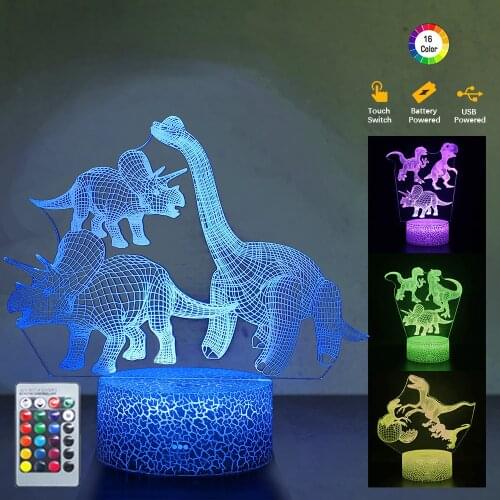 3D LED Night Light 16 Color New Dinosaur Remote and Touch Control LED Night Table Desk Lamp for Kids Child Birthday Gift Decor