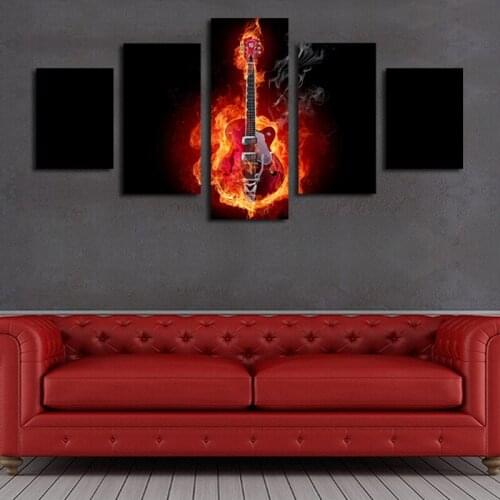 5 Piece Abstract Flame Guitar HD Picture Modern Home Wall Decor For Living Room Print Painting On Canvas Art Uframed