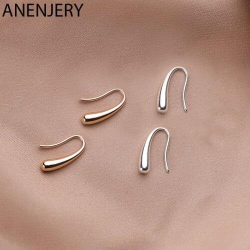 ANENJERY Personality Water Drop Silver Rose Gold Earrings Silver Color Small Cute Earring For Women Girl Gifts S-E1160