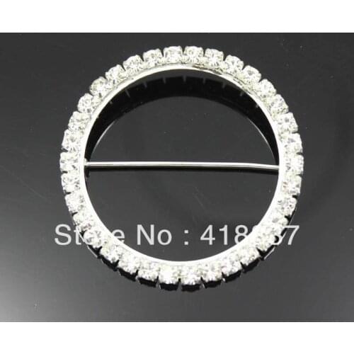 Free Shipping 50pcs 38mm Inner Bar Round Big Buckle Wedding Invitation Silver Rhinestone Chair Sash Buckles