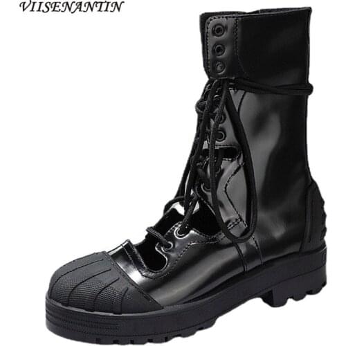 Summer Martin Boots Womens Round Head Thick with Thick Bottom Hollow Sandals British Style Handsome Short Tube Motorcycle Boots