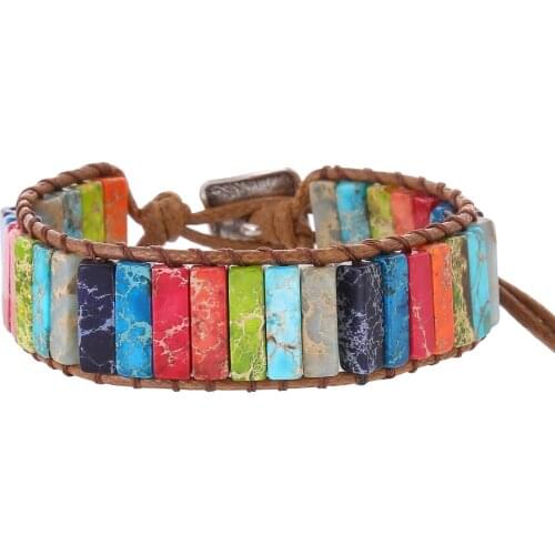 Boho Style Vegan Style Chakra Handmade Imperial Jasper Wrap Adjustable Bead Bracelet Jewelry Drop Shopping