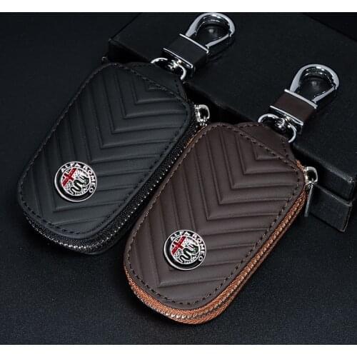With Car Logo For Alfa Romeo Leather Car Key Case Keychain For ALFA Giulietta Giulia Stelvio Remote Cover Car Accessories