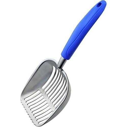 Chibuy Update POLISHING Metal Cat Litter Scoop with Blue Handle Giant Aluminum Alloy with Round Teeth Pet Kitty Litter Scooper