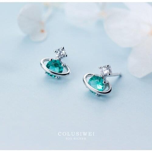 Colusiwei Green Planet with Saturns Halo Stud Earrings for Women Authentic 925 Sterling Silver Design Universe Fashion Jewelry