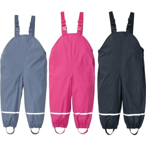 2020 Kids Boy Rain Pants Outdoor PU Girls Overalls Waterproof Children Jumpsuits Windproof Baby Pants Autumn Boys Trousers