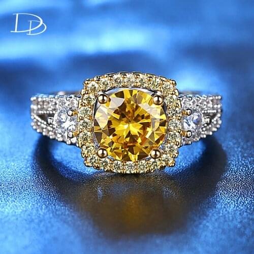 DODO Fashion Double Gold Color Rings For Women Square Yellow Austrian Crystal Jewelry Wedding Bridal Anillos Mujer Bijoux R88