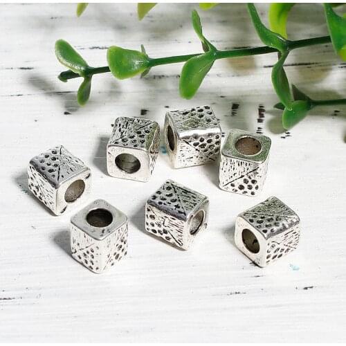 DoreenBeads Zinc Based Alloy silver color DIY Spacer Beads Square Carved 8mm( 3/8") x 8mm( 3/8"), Hole: Approx 4.7mm, 10 PCs