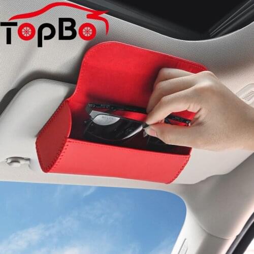 5 Colors PU Leather Eyeglasses Storage Box Organizer Universal Car Glasses Case Auto Sun Visor Sunglasses Hanging Accessories