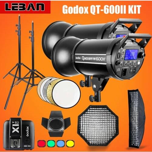 Godox QT600II 600WS GN76 1/8000s HSS Studio Flash Strobe Lighting Kit & X1T Transmitter + Grid Softbox + Barn Door+Light Stand