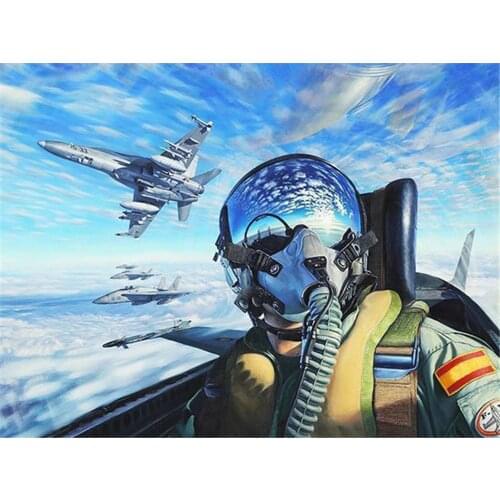 KAMY YI DIY 5D Square Diamond Embroidered Aircraft Captain Handmade Round Inlaid Rhinestone Cross Stitch Landscape Map Home Deco