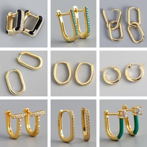 PONYKISS Classic S925 Sterling Silver U Letter Zircon Huggie Hoop Earrings for Women Party Fine Jewelry chic Accessory Gift