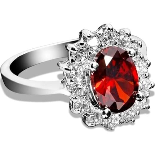 New Fashion Princess Diana William Kate Middletons Red Blue Crystal Ring Charm Engagement 925 Silver Rings For Women Jewelry