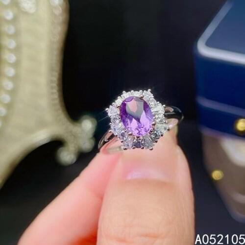 KJJEAXCMY fine jewelry 925 sterling silver inlaid Amethyst women classic popular OL style adjustable gem ring support detection