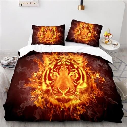 3d Flame Tiger Art Pattern Bedding Set Print Duvet Cover Set with Pillowcase Home Textile Adult Kids Twin Full Queen King Size