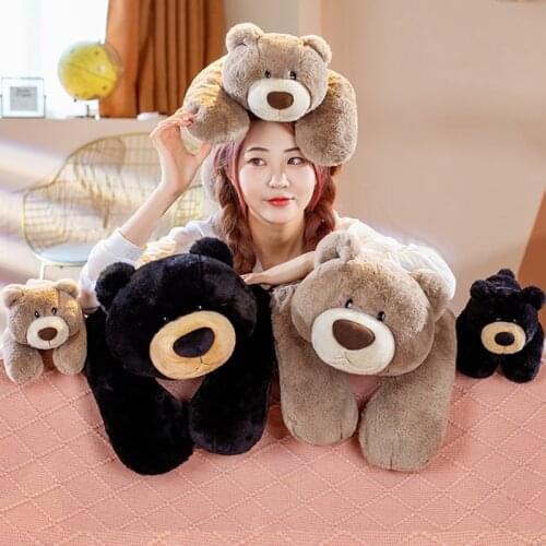 30/50/70CM Lula Bear Kawaii Super Soft Animals Plush Brown And Black Lying Bear Bed Sofa Cushion For Girlfriend Gifts