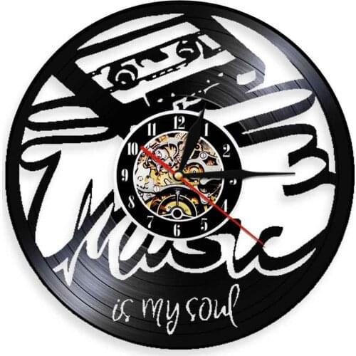 Music Is My Soul Vinyl Record Wall Art Clock Modern Home Decor Unique Decorative Mute Watch For Music Fans Unique Original Gifts