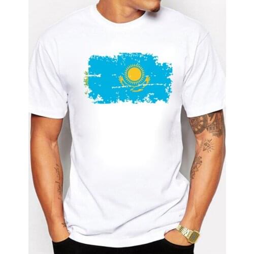 Kazakhstan Fans Cheer Tshirts For Men Kazakhstan National Flag Tee Shirts Short 100% Cotton T-shirts Nostalgic Style Tops