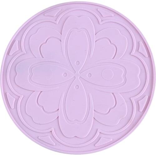 Soft Silicon Coaster Cup Pot Kettle Tea Mats Pads Round Pink Flowers Home Decorations Placemat Desktop Non Slip Waterproof
