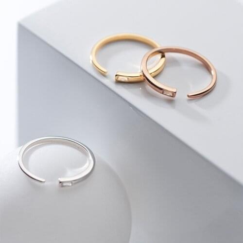 Real 925 Sterling Silver Zircon Adjustable Ring For Fashion Women Party Fine Jewelry Minimalist Hiphop Accessories Gift