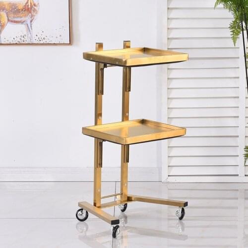 New Product Hairdressing Stainless Steel Cart Japan Hair Salon Tool Cart Folding Two Table Trolley
