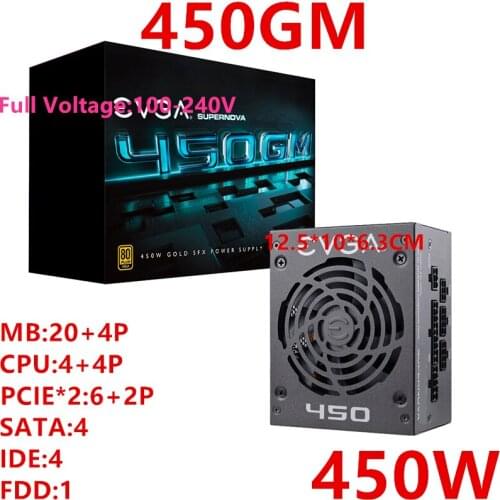 New PSU For EVGA Brand SFX ITX ECO Full Module 80PLUS Gold Game Mute Power Supply 450W Power Supply 450GM
