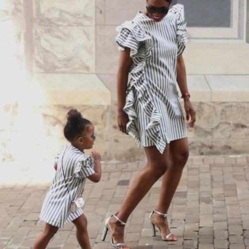 Mommy and me clothes Family Matching Clothes Mother and Daughter Dresses Kids Girl Stripe Ruffles Dress Elegant Flower Outfit