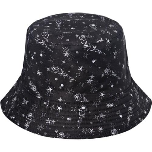 Constellation Galaxy Stars Print Panama Hat Cap Reversible Bucket Hat Summer Sun Hats For Women Men Gorro