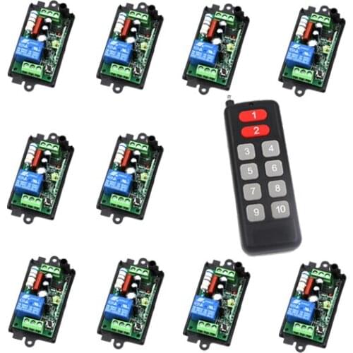 AC 110V 220V 1CH 10A Remote Control Switch Radio Receiver Module and Transmitter Free Shipping 1Transmitter+10Receiver SKU: 5164
