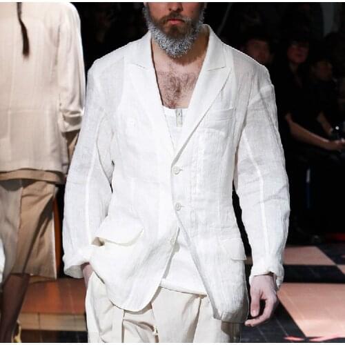 Men Suit Jacket Cotton And Linen Single West Blazers Catwalk Tops Nightclub Tide Breathable Summer Loose White Suit S-6xl