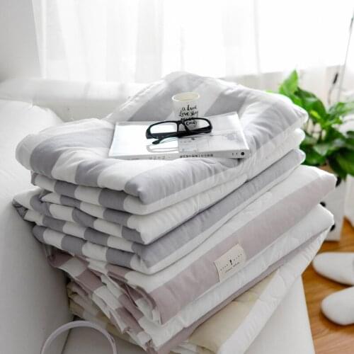 Hot Sale 100% cotton double-layers soft breathe freely and Japanese Simple Style air summer quilt blanket for single and double