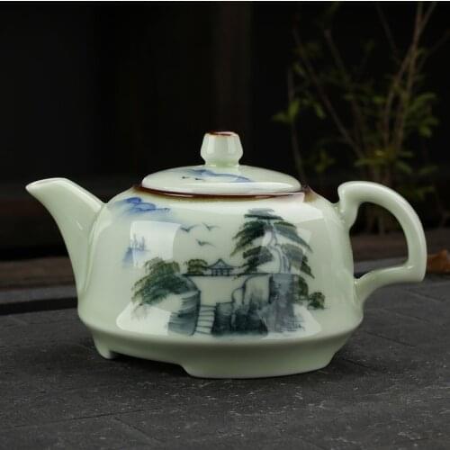 Handpainted Ceramic Kung Fu Teapot Ceramic Celadon Kiln Kung Fu Tea Single Pot Colorful Handpainting Gongfu Tea Set Pot 175ml
