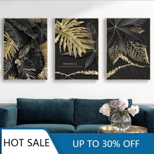 Modern Plant Nordic Wall Art Canvas Painting Posters Prints Scandinavian Tropical Gold Leaves Wall Decor for Home Decoration