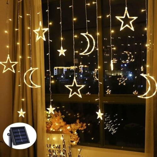 LED Solar Curtain String Lights Waterproof 8 Modes Outdoor Garden Patio Decorations lights for Wedding Party Christmas Moon