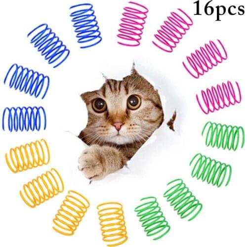 16PCS Random Color Cat Spring Toys Interactive Plastic Spiral Spring Cat Toy Colorful Cat Coil Toy Cat Chase Funny Playing Toy