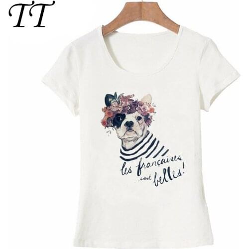 Vintage pretty french flower crown colorful maiden T-Shirt Summer cute women t-shirt lovely dog casual ladies Tops fashion Tee