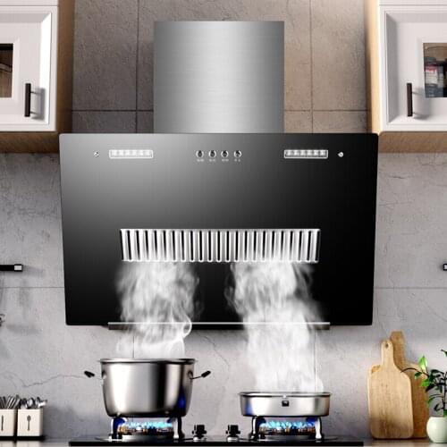 OPPAINUO 220V Side Suction Range Hood Black Crystal Glass Kitchen Smoke Suction Machine Key Switch 710mm & 800mm Range Hoods