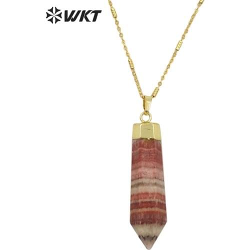 WT-N1207 Amazing new exclusive design bullet shape spirit quartz Rhodochrosite stone pendant fashion gold quartz point pendants