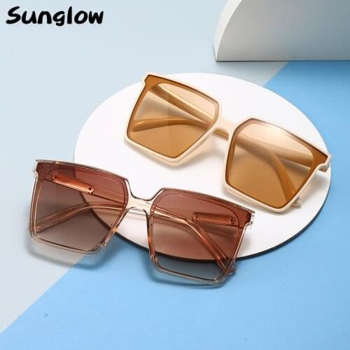Sunglow Brown Sunglasses Women Rectangle Oversized Sun Glasses Fashion Steampunk Sun Lenses Light Weight Decorative Shades