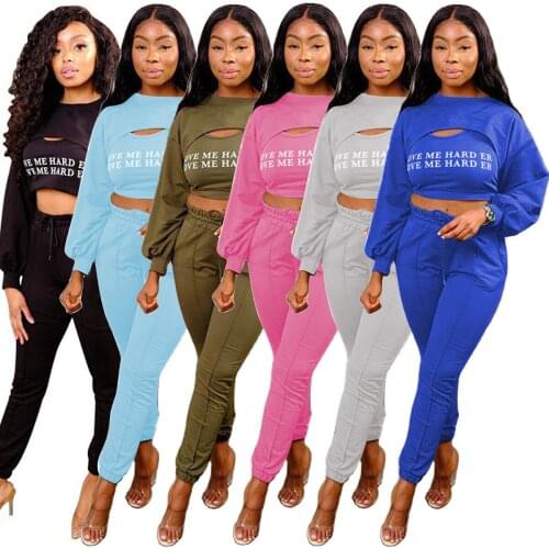 Adogirl Letter Print Women Two Pieces Set Sweatsuit Long Sleeve Shirt Legging Pants Suit Casual Loose Tracksuits Loungewear