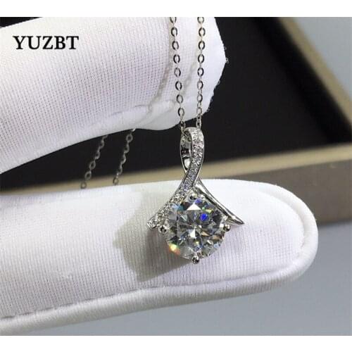 Women 18K White Gold Plated Excellent Cut 1 Carat Gemstone Diamond Test Past D Color Moissanite Bow-knot Necklace 925 Silver