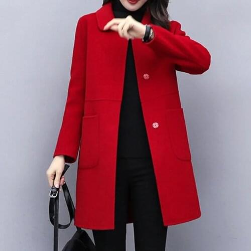 2021 Women Autumn Winter Fashion Woolen Coats Female Stylish Single Breasetd Thick Outwear Ladies Pockes Long Jackets Size M-5XL
